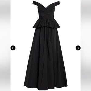 MARCHESA Note Off-The-Shoulder pleated ruffled Taffeta Gown Black Dress 6